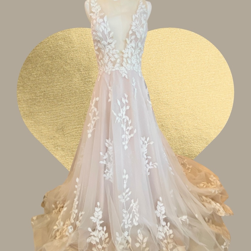 VOW’D Blush Lace Appliqué A-Line Bridal Gown